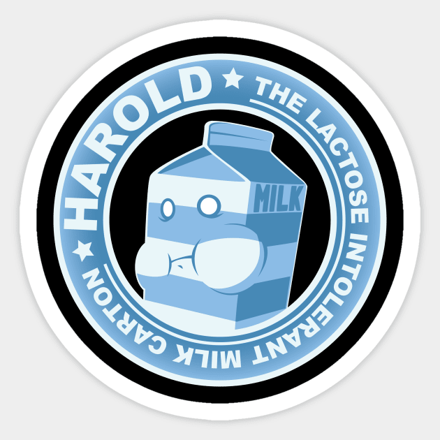 Harold the Lactose Intolerant Milk Carton Sticker by obvian